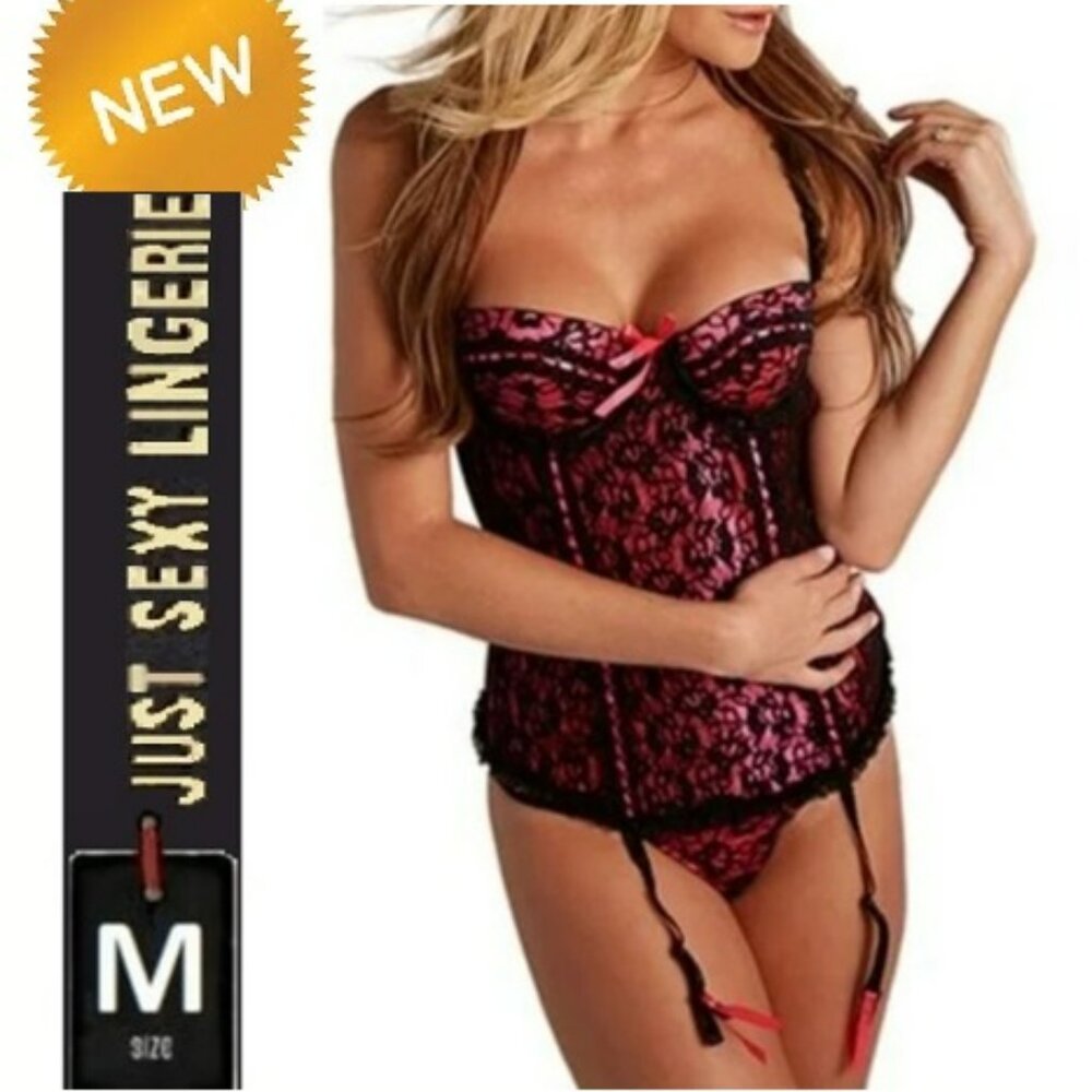 🆕NWT corset lingerie set, black and pink, medium